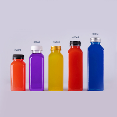 Square Plastic Beverage Bottles 16 Oz Juice With Caps For Coffee Smoothies Juice