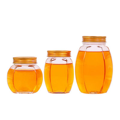 Vientre grande Honey Glass Jar 500ml ISO9001 a prueba de calor exagonal