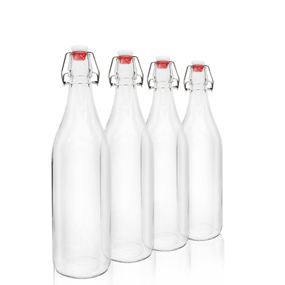 Bordeaux Flat Bottom Swing Top Lid Glass Wine Bottle Clear 500ml 750Ml With Caps