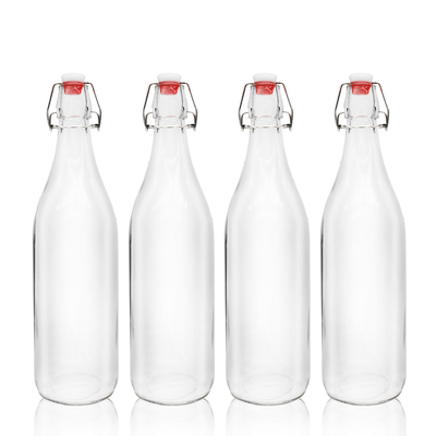 Bordeaux Flat Bottom Swing Top Lid Glass Wine Bottle Clear 500ml 750Ml With Caps