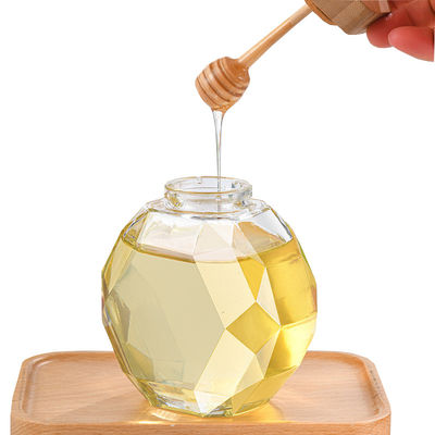 Good price H11.7cm Diamond Shape Honey Jar 500ml Amber Glass Jar Wooden Lid en línea