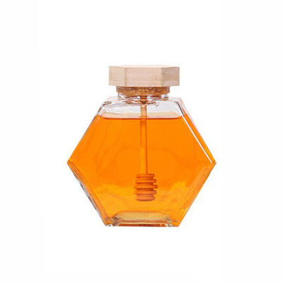 Good price Hexágono de madera Honey Jar Transparent de cristal de la onza 13.4oz de la tapa 12 en línea